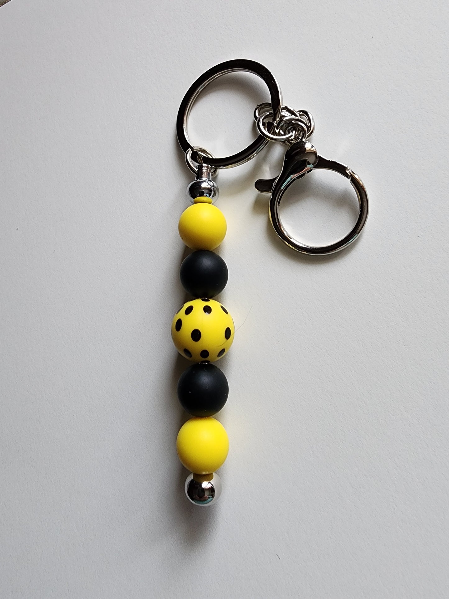 Yellow Polka Dot with Black and Yellow Bar Keychain