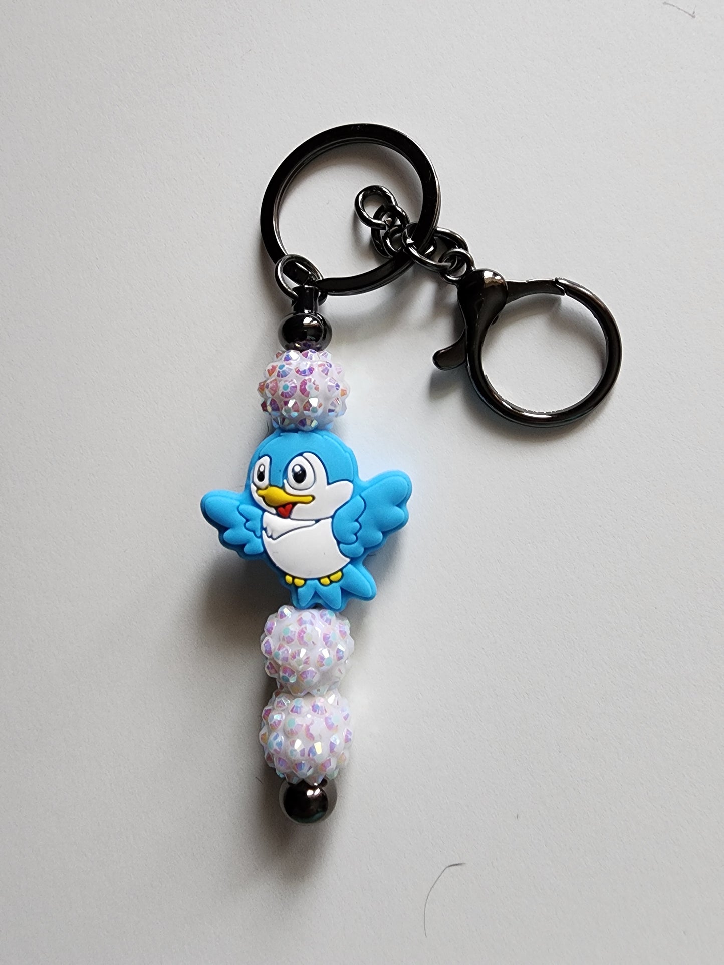 Blue Bird with White Sugar Beads Bar Keychain