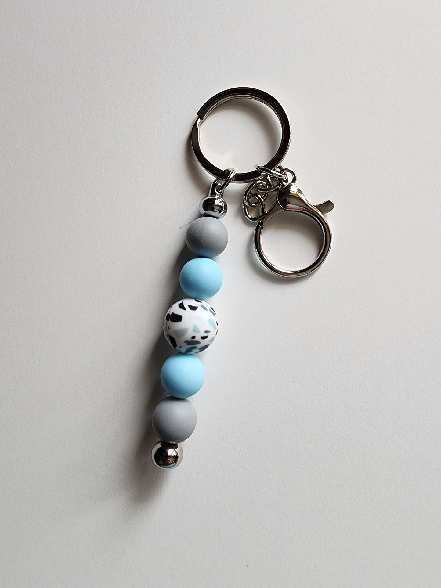 Light Blue and Gray with Speckled Bead Bar Keychain