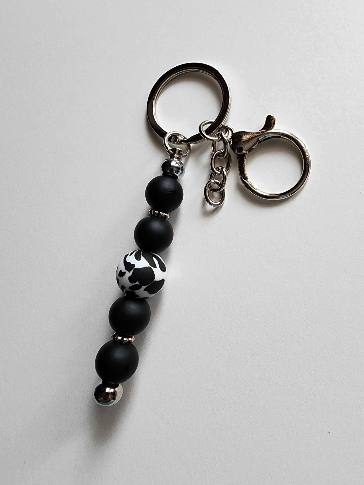 Cow Print with Black and Spacers Bar Keychain