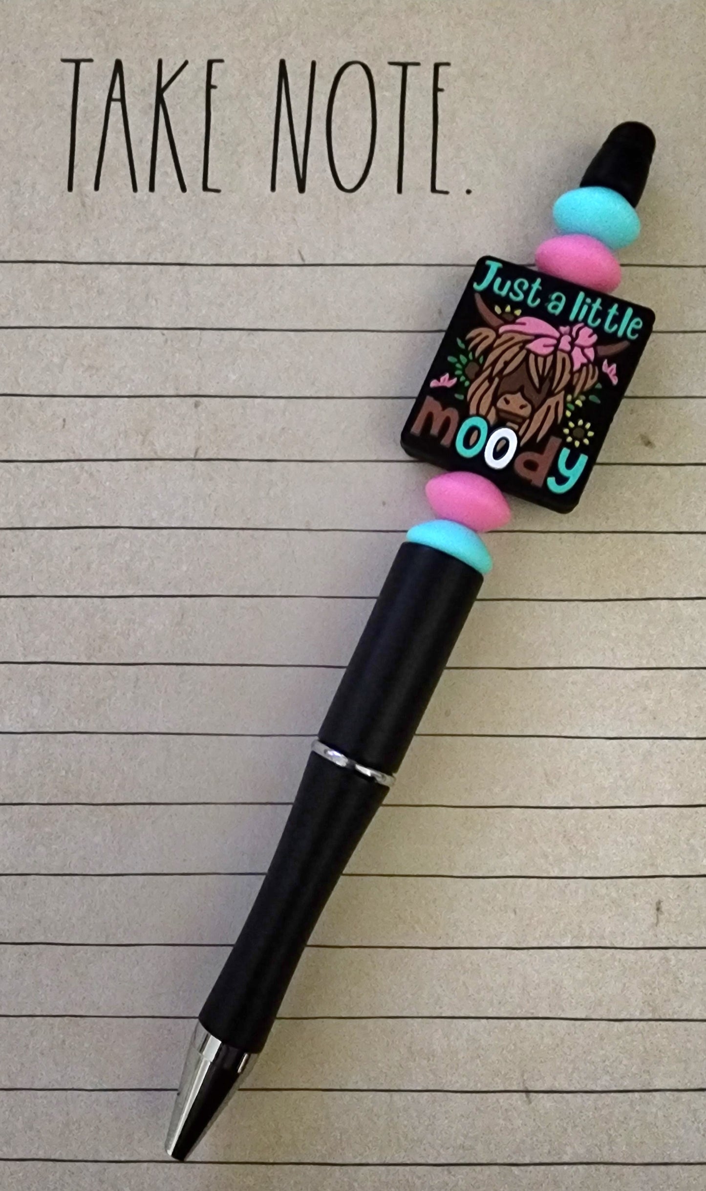 Just a Little Moody with Pink and Teal Lentils on Black Pen