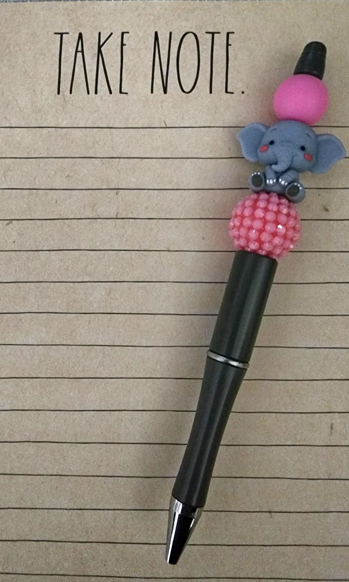 Elephant with Pink Beads on Dark Gray Pen