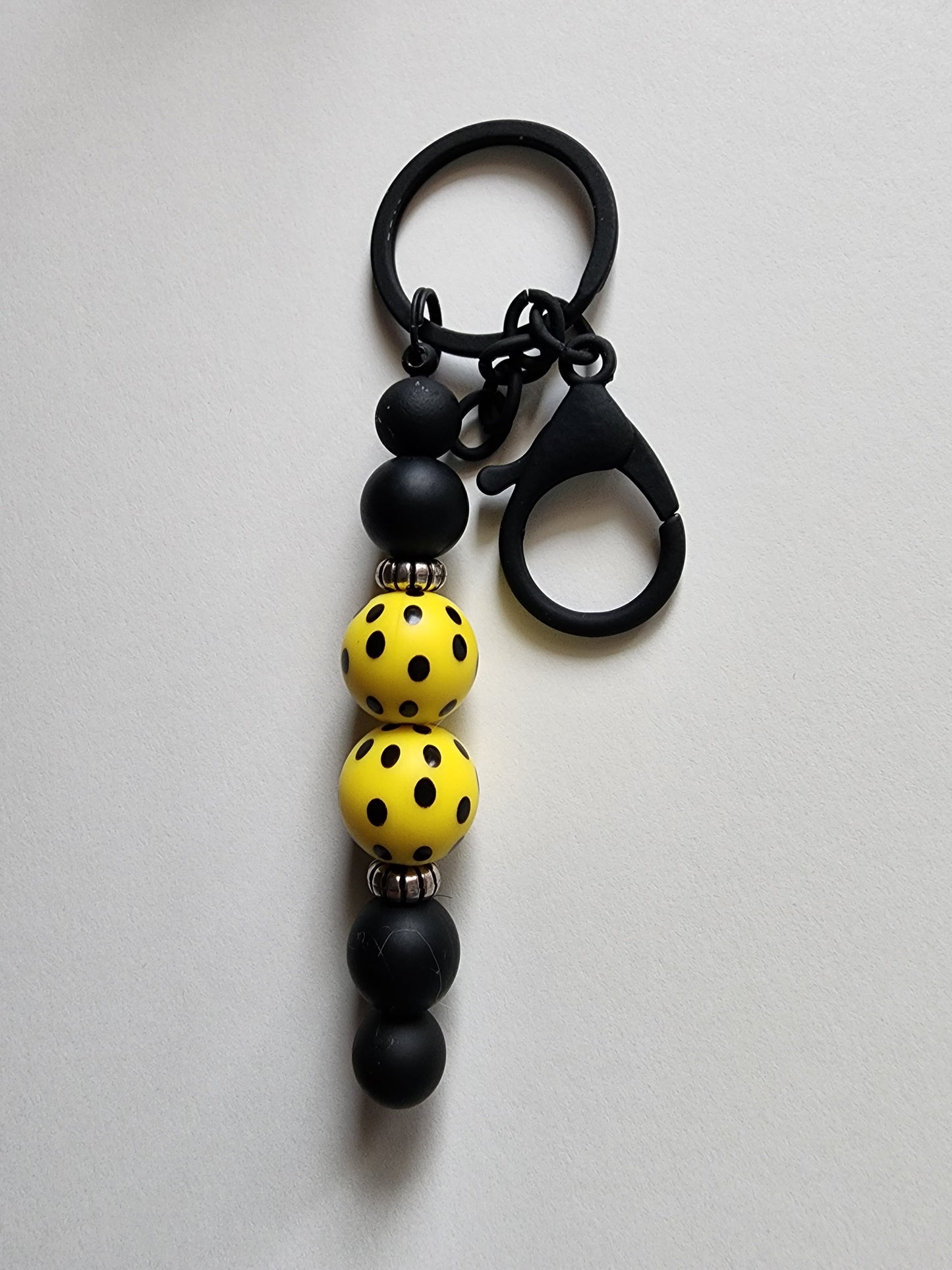 Yellow Polka Dot with Black Bar Keychain
