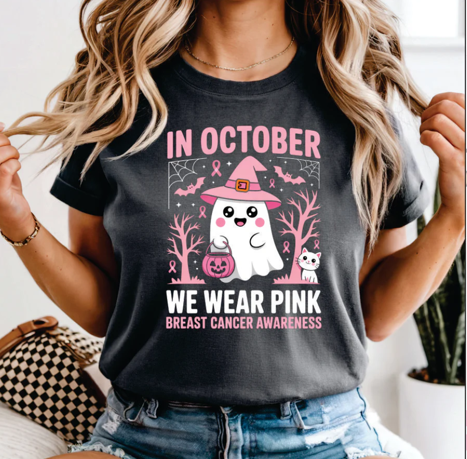In October -- Pink Ghost with Witch Hat