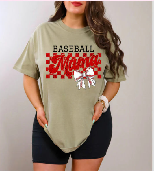Baseball Mama with White Baseball Bow