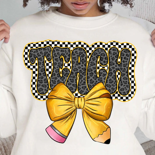 Checkered and Cheetah Teach with Pencil Bow