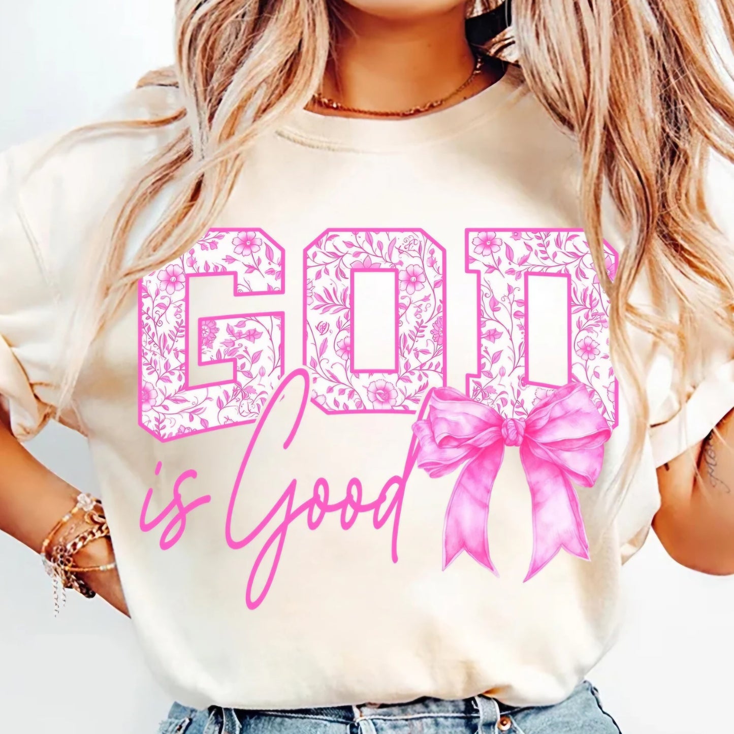 Lace God is Good with Pink Bow