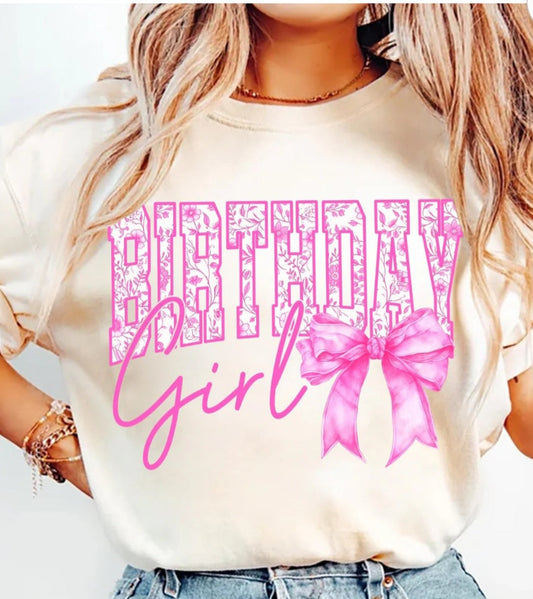 Lace Birthday Girl with Pink Bow