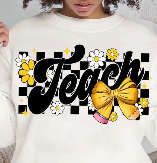 Checkered Teach with Pencil Bow