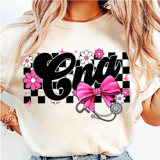 Checkered CNA with Pink Bow