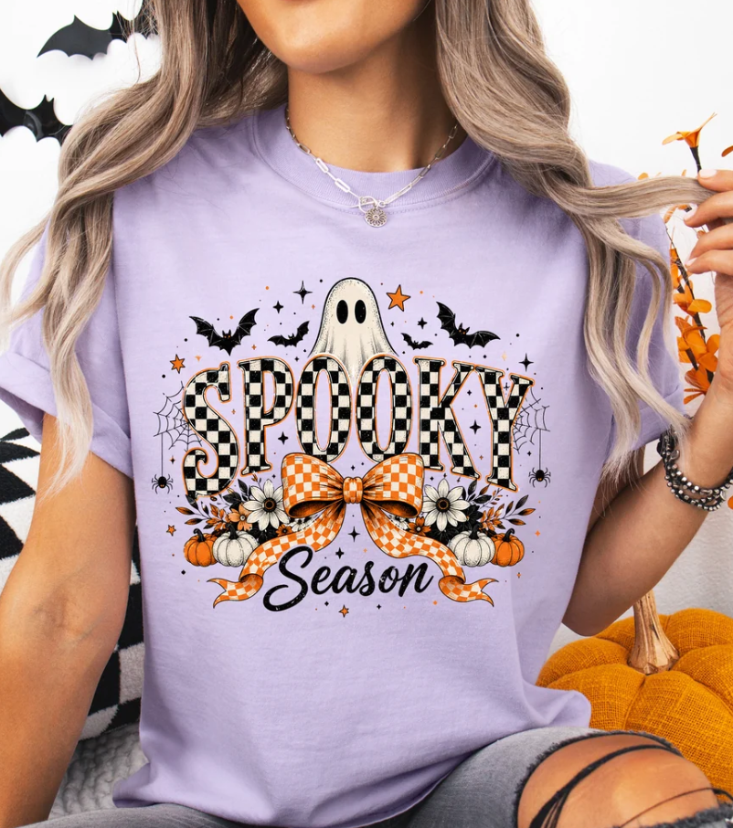 Spooky Season Ghost Checkered Bow