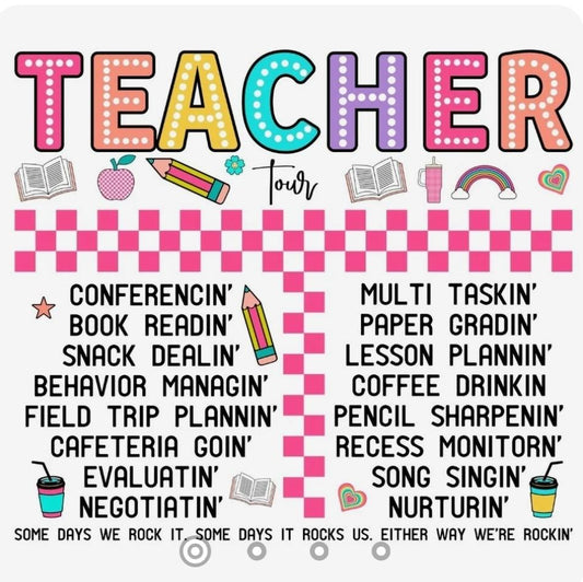 Teacher Tour - back print with front pocket print